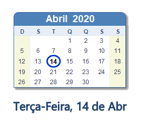 14 Abril 2020 calendario