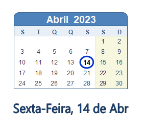 14 Abril 2023 calendario