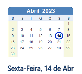 14 Abril 2023 calendario