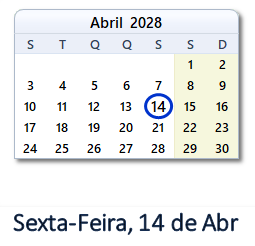 14 Abril 2028 calendario