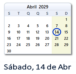 14 Abril 2029 calendario