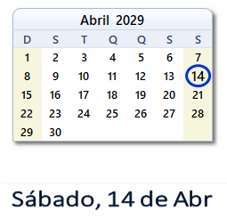 14 Abril 2029 calendario