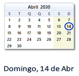 14 Abril 2030 calendario