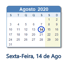 14 Agosto 2020 calendario