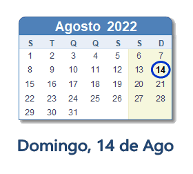 14 Agosto 2022 calendario