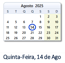 14 Agosto 2025 calendario