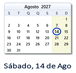 14 Agosto 2027 calendario