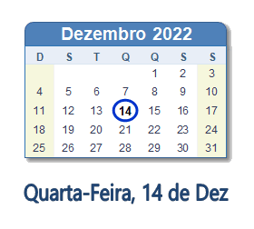 14 Dezembro 2022 calendario