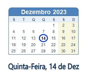 14 Dezembro 2023 calendario
