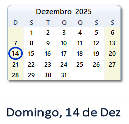 14 Dezembro 2025 calendario