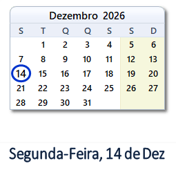 14 Dezembro 2026 calendario