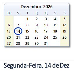 14 Dezembro 2026 calendario