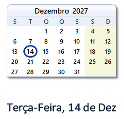 14 Dezembro 2027 calendario