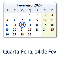 14 Fevereiro 2024 calendario