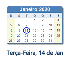 14 Janeiro 2020 calendario