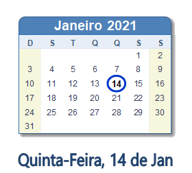 14 Janeiro 2021 calendario