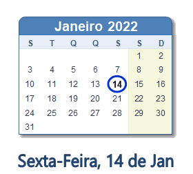 14 Janeiro 2022 calendario