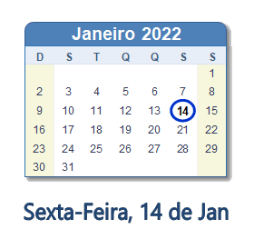 14 Janeiro 2022 calendario