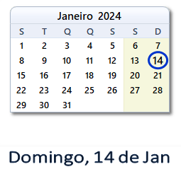 14 Janeiro 2024 calendario