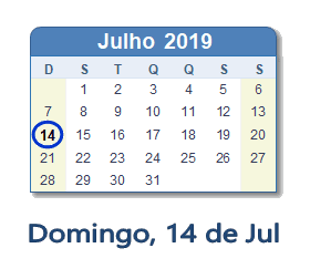 14 Julho 2019 calendario
