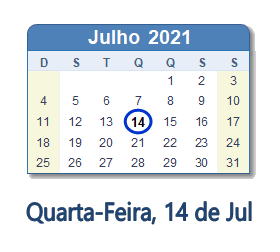 14 Julho 2021 calendario