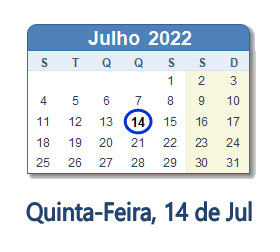 14 Julho 2022 calendario