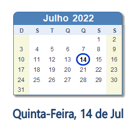 14 Julho 2022 calendario
