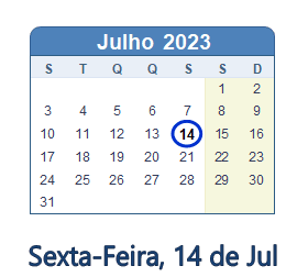 14 Julho 2023 calendario