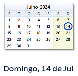 14 Julho 2024 calendario