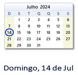 14 Julho 2024 calendario