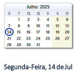 14 Julho 2025 calendario