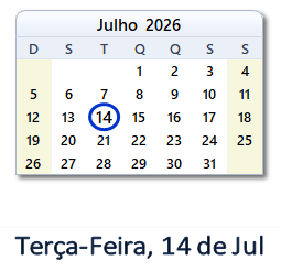 14 Julho 2026 calendario