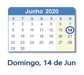 14 Junho 2020 calendario