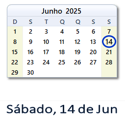 14 Junho 2025 calendario