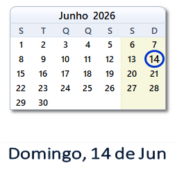 14 Junho 2026 calendario