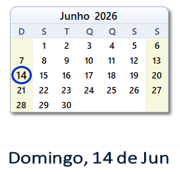 14 Junho 2026 calendario