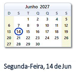 14 Junho 2027 calendario