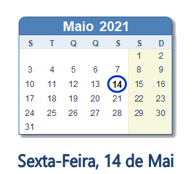 14 Maio 2021 calendario