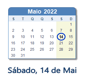 14 Maio 2022 calendario