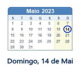 14 Maio 2023 calendario