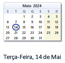 14 Maio 2024 calendario