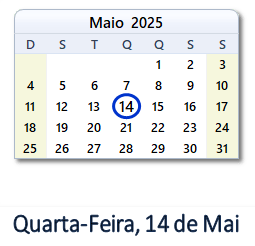 14 Maio 2025 calendario