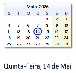 14 Maio 2026 calendario