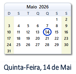 14 Maio 2026 calendario