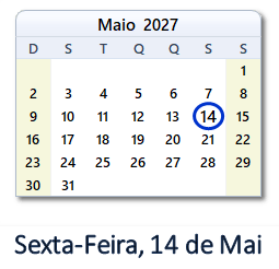 14 Maio 2027 calendario
