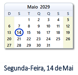14 Maio 2029 calendario