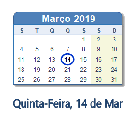 14 Março 2019 calendario