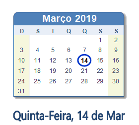 14 Março 2019 calendario