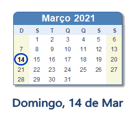 14 Março 2021 calendario