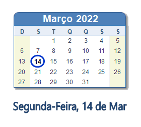 14 Março 2022 calendario